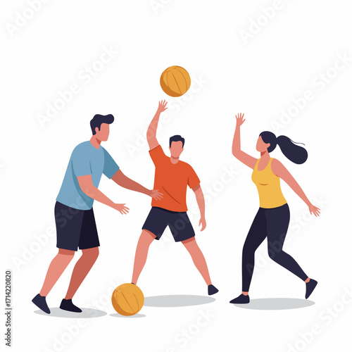 Flat Illustration Active People Playing Beach Ball Sport Activity