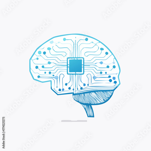 Abstract Blue Brain Circuitry Illustration Digital Neural Network Design.