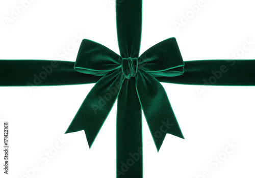 Isolated Green Velvet Ribbon Bow Decoration for Gift Packaging, Celebration Theme