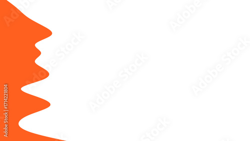 Minimalist graphic with an orange abstract human face silhouette on a clean white background, conveying ideas of creativity, identity, and communication.