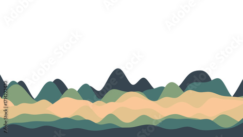 Minimalist abstract landscape featuring layered rolling hills in soothing earthy tones. Ideal for backgrounds, web design, or nature-themed concepts.