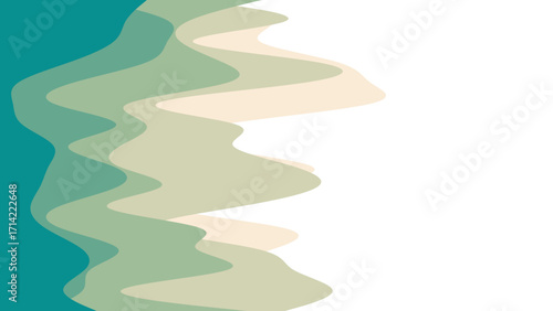 Modern abstract background featuring flowing, organic wavy shapes in calming teal, green, and beige tones, with ample white space.