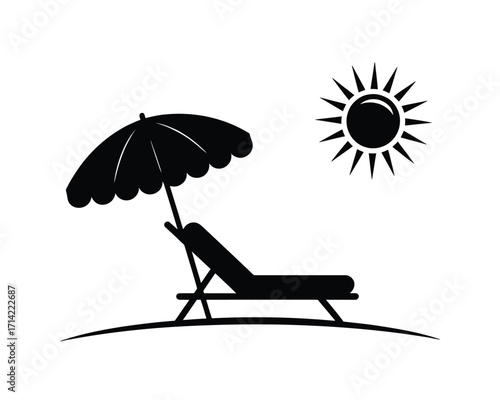 Simple vector illustration of a beach chair and sun for summer vacation themes silhouette vector illustration white background