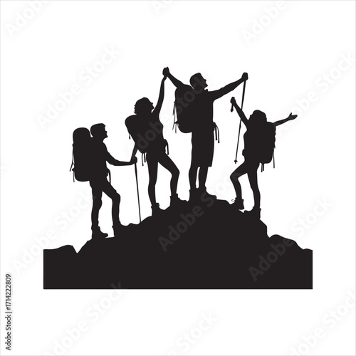 hikers group with high rocks vector silhouette clip art idea collection