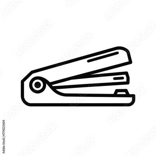 Simple black and white line drawing illustration of a stapler for office supplies vector eps icon silhouette vector illustration white background