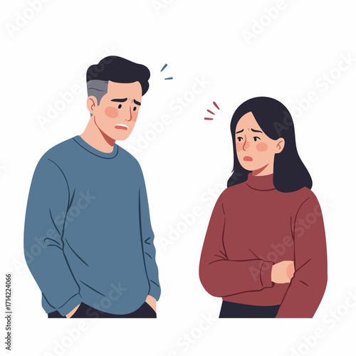 Flat Illustration Couple Standing with Discomfort and Emotional Distress Relationship Issues