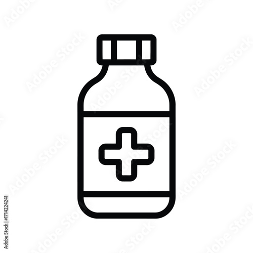 Scalable vector medicine bottle icon with cross symbol for healthcare and pharma silhouette vector illustration white background