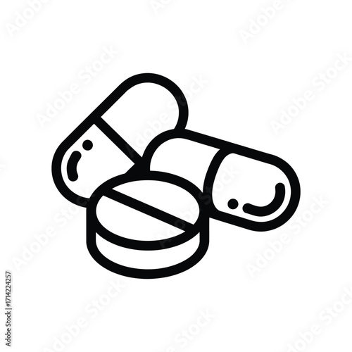 Black and white icon featuring pills and capsules vector illustration scalable eps format silhouette vector illustration white background