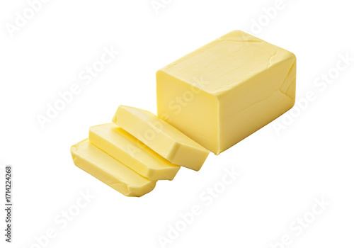 Photography Isolated margarine still life a cube and three slices with wrapping dairy food i