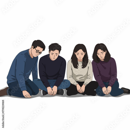 Simple Flat Illustration Group of Sad People Sitting Down Together