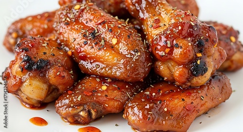 Deliciously glazed crispy chicken wings ready to eat