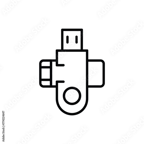 Simple black and white line art illustration of a usb flash drive icon scalable vector eps silhouette vector illustration white background