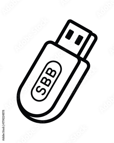 Vector illustration of a usb flash drive with sbb logo scalable eps icon silhouette vector illustration white background