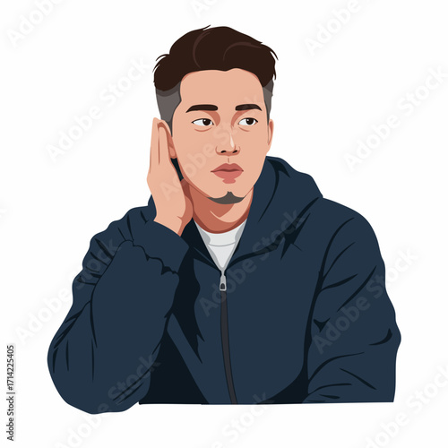 Modern Flat Illustration Young Man Portrait Isolated on White Background