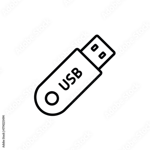 Simple usb flash drive vector illustration scalable line art icon for digital storage data transfer silhouette vector illustration white background