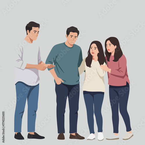Flat Style Group of People Comforting Sad Young Woman Illustration