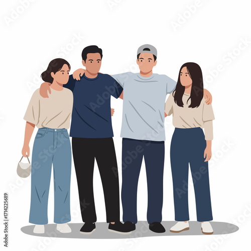 Flat Illustration of Diverse Young Adults Embracing Together Friendship Illustration