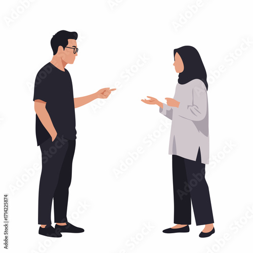 Flat Style Diverse Group Discussion Illustration of Two People Character