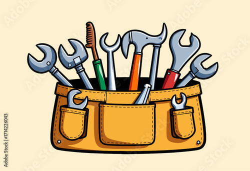 Illustration of a Complete Toolkit Featuring Various Essential Hand Tools for Maintenance and Construction Tasks in a Handy Portable Bag