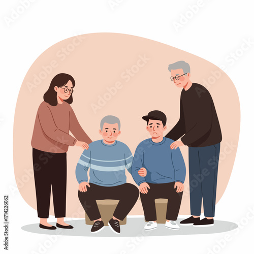 Flat Illustration Multi Generational Family Giving Support Care and Comfort
