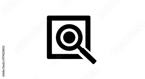 Magnifying Glass Icon within Square Frame for Search Functionality.