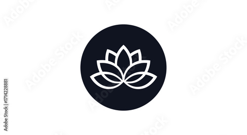 Elegant Lotus Flower Symbol in Black Circle for Wellness and Spirituality.