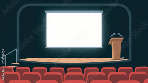 Illustration Of A Wooden Pulpit Stage With A White Projector Screen Vector Design Template