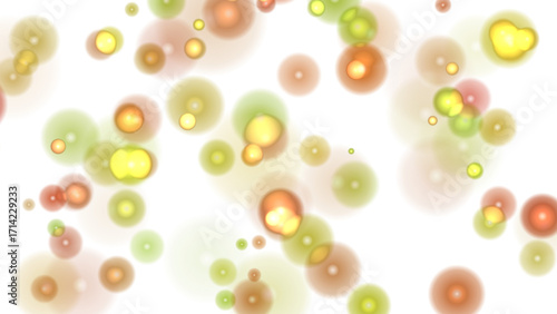 Colorful Abstract Bubbles Background: Soft Focus Green, Yellow, Orange Dots & Circles Pattern on White for Modern Digital Design