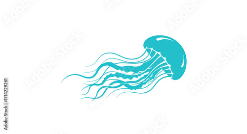 Elegant Blue Jellyfish Ocean Animal Illustration.