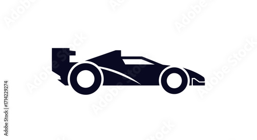 Stylized black silhouette of a modern racing sports car with a spoiler.
