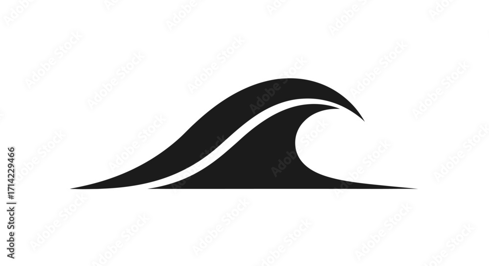 Naklejka premium Simple black ocean wave icon vector graphic illustration.