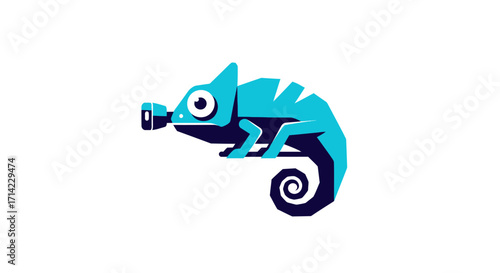 Blue Chameleon with Camera Lens Eye.