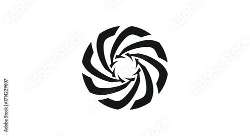 Abstract spiral design with curved shapes and a central circular opening.