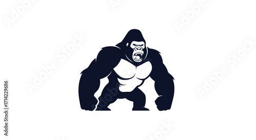 Powerful gorilla silhouette standing tall with a stern expression and imposing presence.