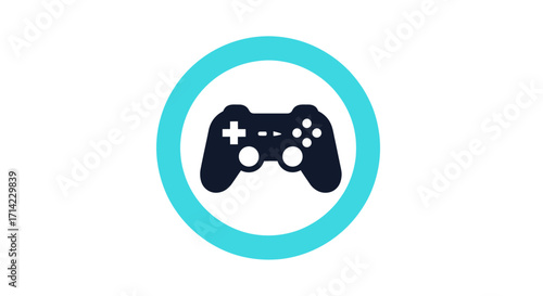 Gaming controller icon in a circle.