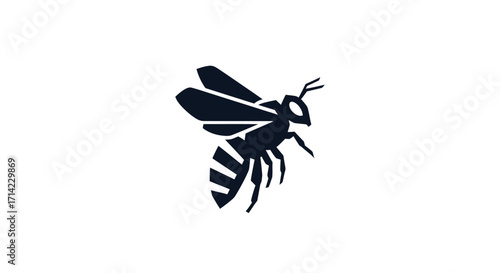 Stylized Black Bee Icon on White Background.