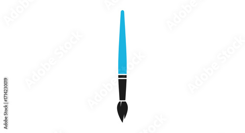 Artistic paintbrush with blue handle and black bristles for painting.