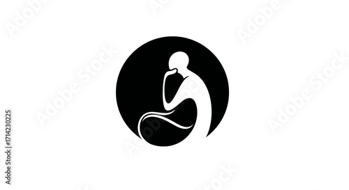 Minimalist silhouette of a person deep in contemplation and thought.