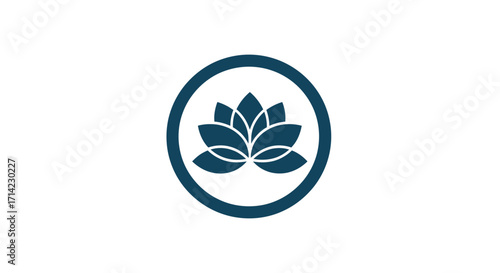 Stylized Lotus Flower in a Circular Frame.