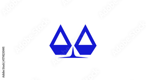 Blue abstract geometric shapes resembling scales or a balance.