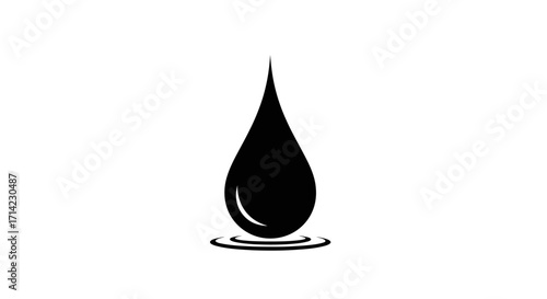 Black liquid drop falling creating ripples on surface.