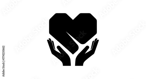 Heart symbol held in hands representing care and compassion.