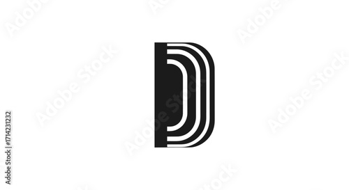 Stylized black letter D with multiple parallel lines creating a unique typographic design.