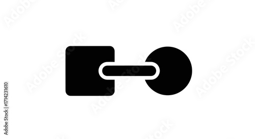 Abstract dumbbell icon featuring a square and circle weight.