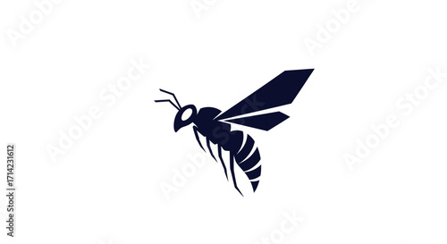 Stylized Dark Silhouette of a Flying Bee or Wasp.