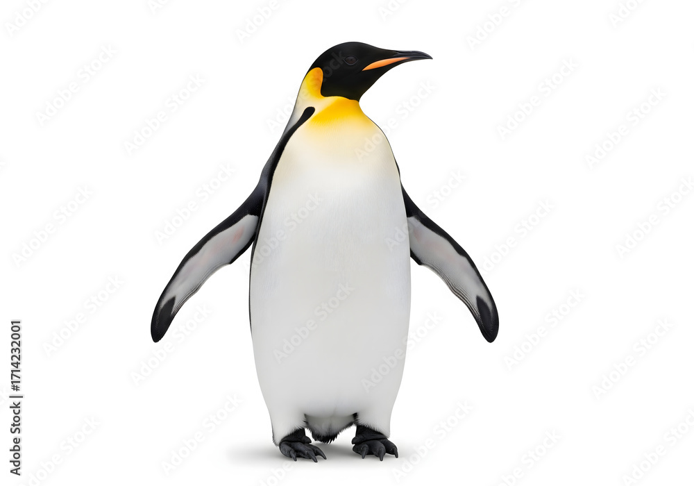Fototapeta premium Emperor penguin standing isolated on white background with outstretched wings