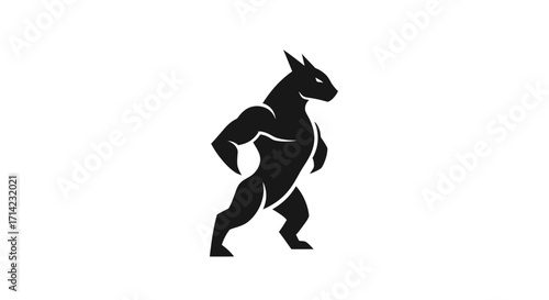 Muscular animal logo design strong and fierce black and white stylized illustration.