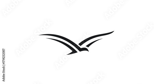 Stylized black bird silhouette in flight abstract graphic symbol.