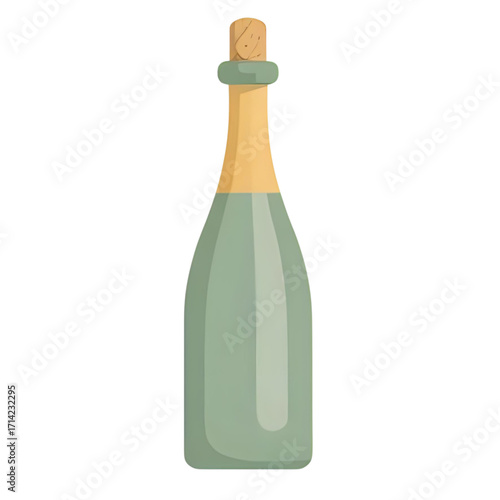 A stylized illustration of a champagne bottle with a cork.