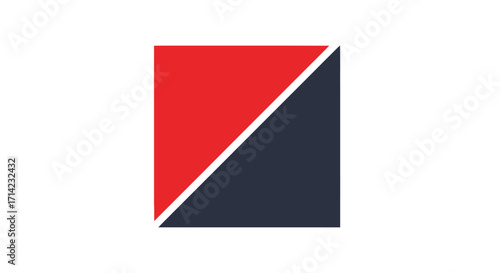 Abstract Square Divided Diagonally with Red and Dark Blue Colors.